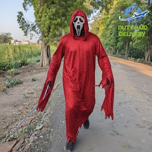 Túnica con capucha roja brillante / Capa gótica de fantasía con purpurina hecha a mano / Disfraz de cosplay y atuendo de Halloween