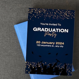 Graduation Party Invitation, Class of 2025 Invite, Blue Graduation Announcement, Self-Editable Digital Download, Printable Grad Card