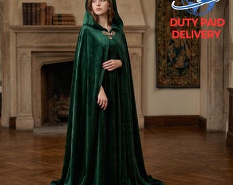 Luxury Velvet Robe For Women | Gothic Witch Hooded Cloak | Medieval Renaissance Halloween Cosplay Cape