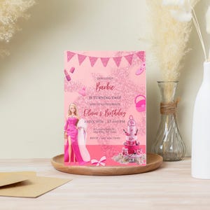Birthday Invitation, Pink Fashion Doll Birthday Party Invitation, Girls Cute Doll Theme Invite for Party, Instant Download Pink Invite