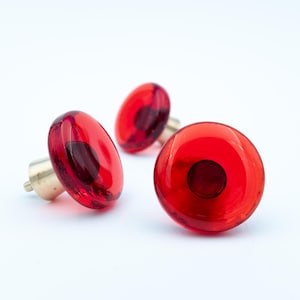 Vintage Swedish Glass Cabinet Knobs – 1960s 1970s Miller Glassworks – Red Pulls for Dresser, Wardrobe, Vanity, Cupboard Retro Handmade
