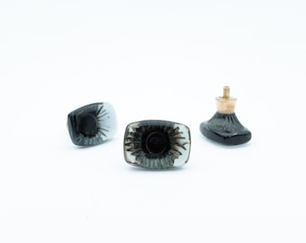 Mid Century Scandinavian Gray Glass & Brass Cabinet Knobs Miller 60s | Maniglia Mobile Vetro Ambra Ottone | Poignée Suédoise