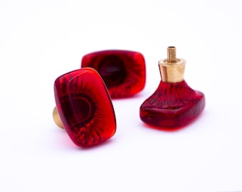 Vintage Swedish Red Glass Cabinet Knobs | 1960s Miller Glassworks | Perfect for Dressers, Wardrobes & Cupboards