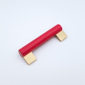 Vintage Swedish Brass and Red Wood Handle | Scandinavian Cabinet Pull | Nordic Furniture Hardware