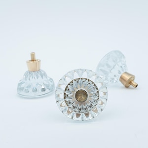 Vintage Scandinavian Clear Glass Cabinet Drawer Pull 1960s Sunburst Design | Möbelgriff Messing Glas Retro | Poignée Scandinave Verre Laiton