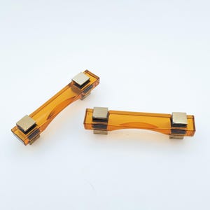 Maniglia per mobile vintage HAFA in vetro ambrato / Maniglia per cassetto svedese anni '60/'70 / Ferramenta in ottone e vetro stile metà secolo