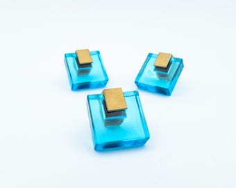 Vintage Swedish HAFA Glass & Brass Cabinet Knobs | 1960s–70s | Ice Blue Glass Handles | Mid-Century Modern | Poignée Suédoise Laiton