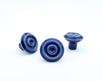 Vintage Swedish Höganäs Ceramics Cabinet Knobs – 1960s–70s | Blue Two-toned Ceramics Handles | Mid-Century Modern Hardware