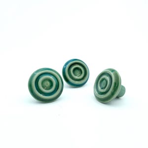 Vintage Swedish Höganäs Ceramics | Large Cabinet Knobs | 1960s–70s | Green Two-toned Ceramics Handles | Mid-Century Modern Hardware