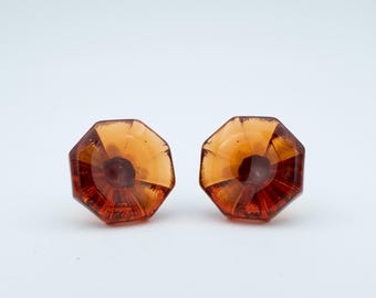 Vintage OVERSIZED orange/amber glass knobs, Swedish vintage 60s–70s | solid glass & brass pulls | poignées vintage | maniglie vintage