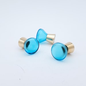 Tirador de cristal azul Verrina vintage / Tirador de armario MINI sueco / Herrajes de latón escandinavos / Años 60 y 70