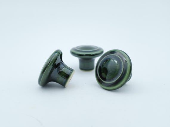 Vintage ceramic drawer knob | Rondo Sweden | Scandinavian stoneware | Green cabinet knob
