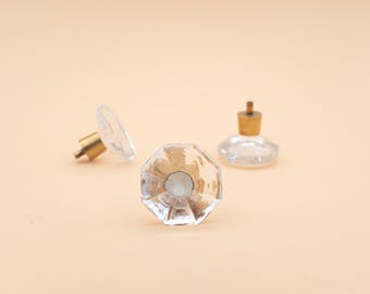 Swedish Vintage Clear Glass Knobs | Verrina Sweden 60s 70s | Brass Cabinet Hardware Mid-Century Modern Drawer Pulls