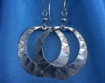 Super Earrings Chisseko's Sterling Silver African Kente Engraved Large Hoops