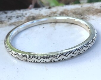 Extra Heavy Sterling Silver Bangle Engraved African No 22 Chisseko Unisex