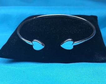 2 Hearts Valentine Cuff Sterling Silver Bracelet