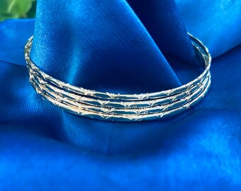 HOLIDAY SALE! Special Offer (4) Light sweetheart bangles African designs Sterling Silver