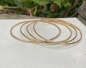 SALE 4 Stack 14K Solid Gold Plain  Bangle Bracelets