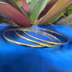 Limited Time SALE! Triple Stack 14K Solid Gold Bracelets 3 Plain Bangles High End