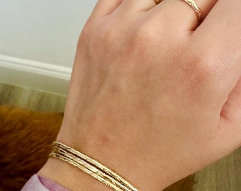 Holiday SALE! 3Stack 14K Solid Gold Sweetheart Bangles Top Tier African Chic
