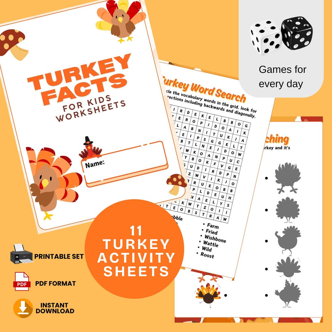 Turkey Activity Worksheets for Kids Coloring, Tracing, Building and
