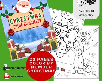 Feuilles d'exercices de Noël à colorier par numéros : pages à colorier des fêtes pour les enfants (téléchargement PDF imprimable)