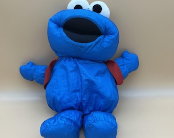 Mochila de peluche vintage de nailon del Monstruo de las Galletas Hambriento de 1995 de Barrio Sésamo Tyco