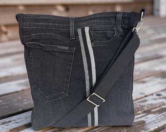 Joe's Upcycled Premium Black Denim Jean Crossbody Bag - black dots