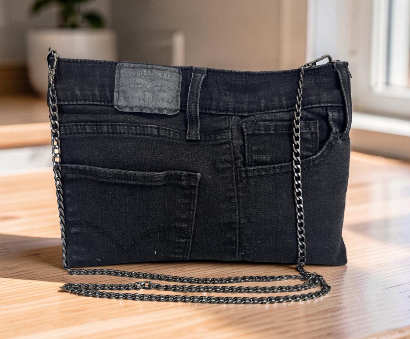 Black Denim Handbag - Etsy