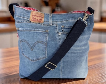 Levi's Upcycled Denim Jean Crossbody Bag - red floral