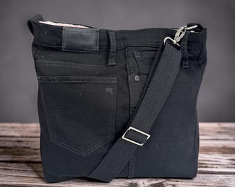 Madewell Upcycled Black Denim Jean Crossbody Bag - lt pink dots