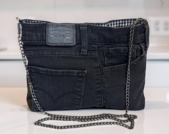 NEW Levi's Upcycled Black Denim Clutch with Removable Chain Strap – gingham