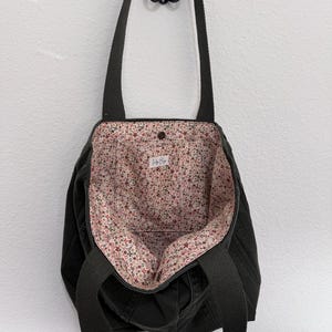 Anthropologie Upcycled Army Green Utility Jean Tote Bag - earth tone ditsy image 3
