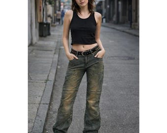 Vintage Machine Distressed Moto Style Jeans