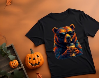 Coffee bear t-shirt – cute animal design, casual fashion, unique gift idea for barista & caffeine lovers.