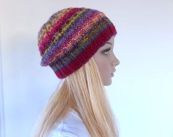 Colourful beanie Colorful Knit Hat Maroon Womens winter hat