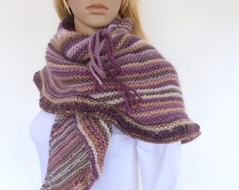 Purple Hand Knit shawl, hand knit triangle shawl