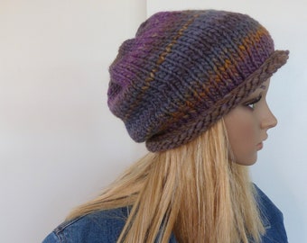 Slouchy beanie hand knit in chunky yarn slouchy hat