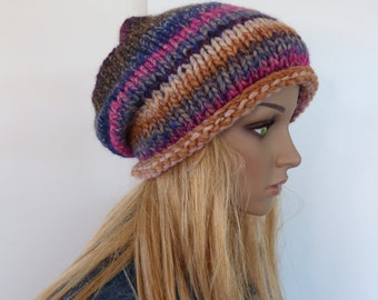 Slouchy beanie hand knit in chunky yarn slouchy hat