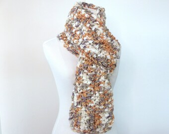 Brown and White Scarf Hand Knitted Earthy Multi Colour Winter Scarf