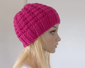 Pink Beanie Pink knit hat Merino winter hat