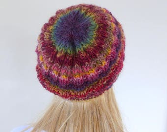 Colourful beanie Colorful Knit Hat purple Womens winter hat