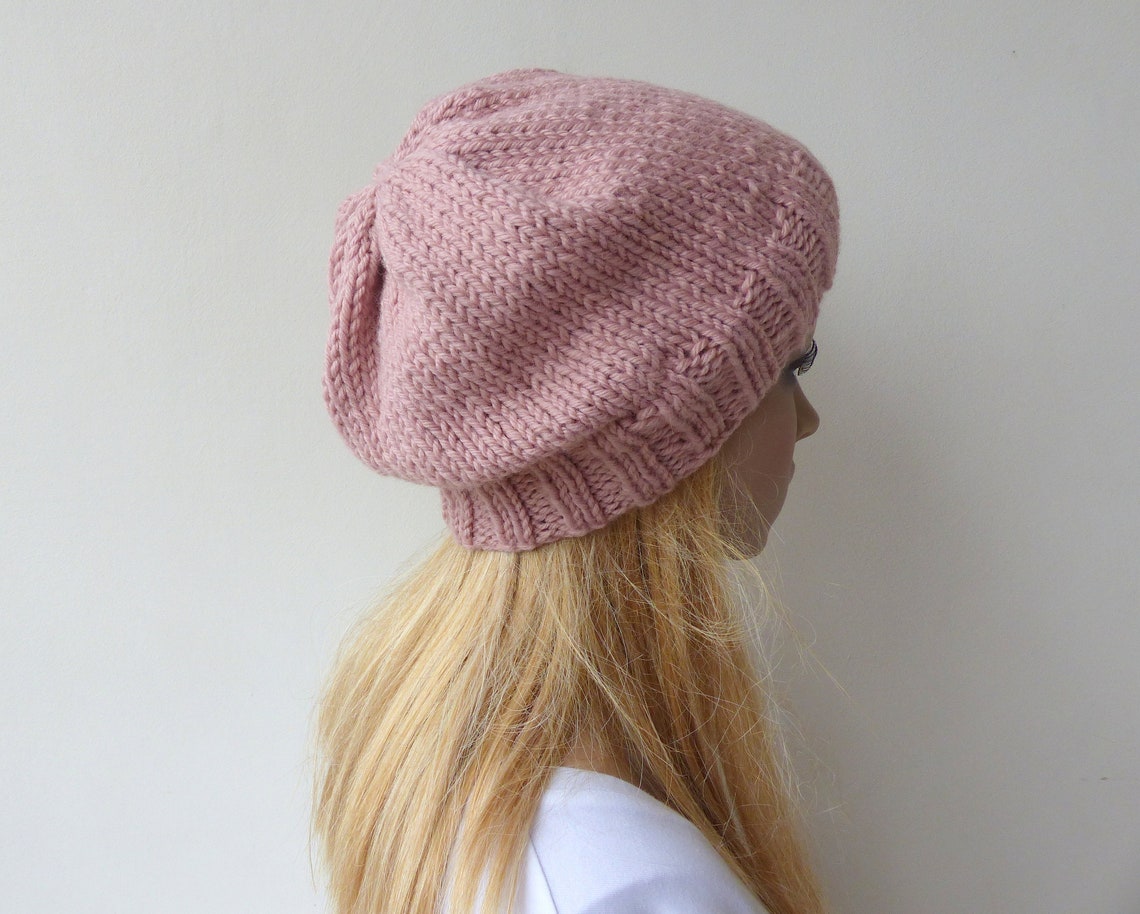 Dusty Pink Beanie Hand Knitted Beanie Womens Pink Beanie Etsy