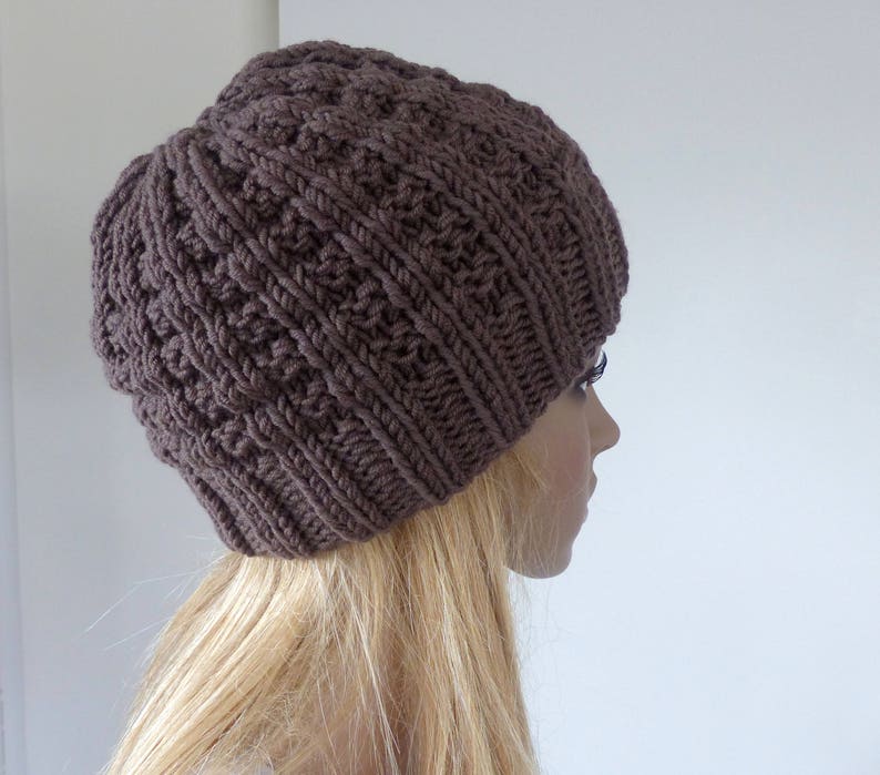 Mens Brown wool Beanie in Merino yarn image 3