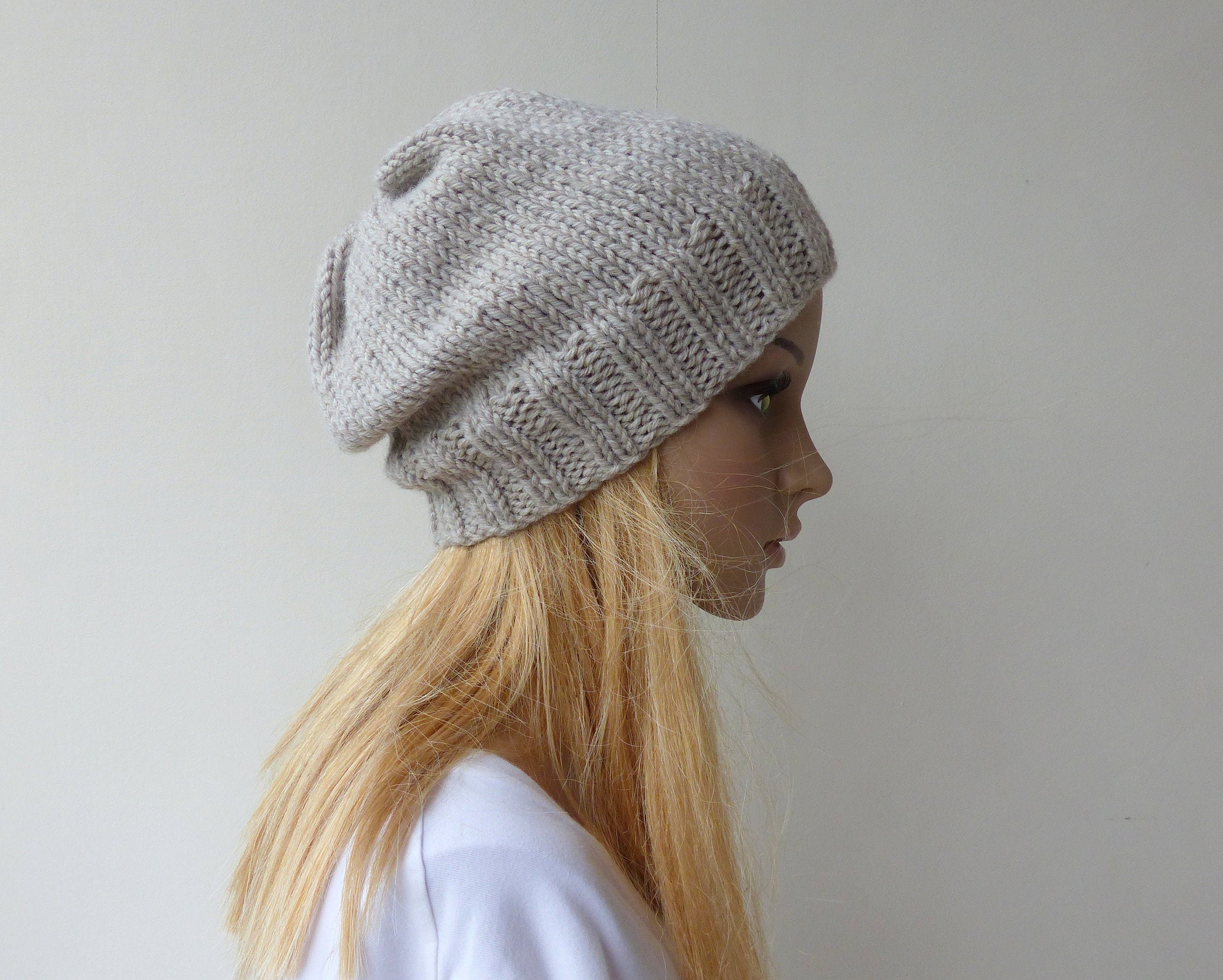 Brown Beige Wool Beanie Mens Winter Hat 