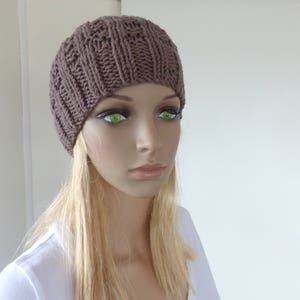 Mens Brown wool Beanie in Merino yarn image 2