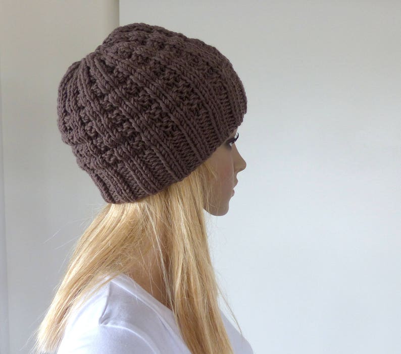 Mens Brown wool Beanie in Merino yarn image 1