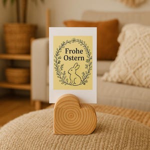 Osterkarte und Aufsteller aus Holz – handgemachtes Ostergeschenk mit Herz, Hase und Liebe zum Verschenken und Dekorieren. Schöne Oster Karte