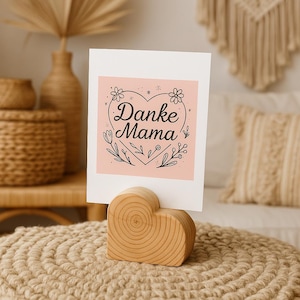 Karte mit Holz Herz Halter, Geschenk für Mama, Handgemacht & liebevoll gestaltet, Perfekt als Muttertagsgeschenk und Danke Mama