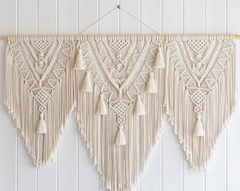 Large Macrame Wall Hanging Boho Home Decor Neutral Wall Art for Bedroom Macrame Tapestry with Tassels Handmade Fiber Art Living Room Accent